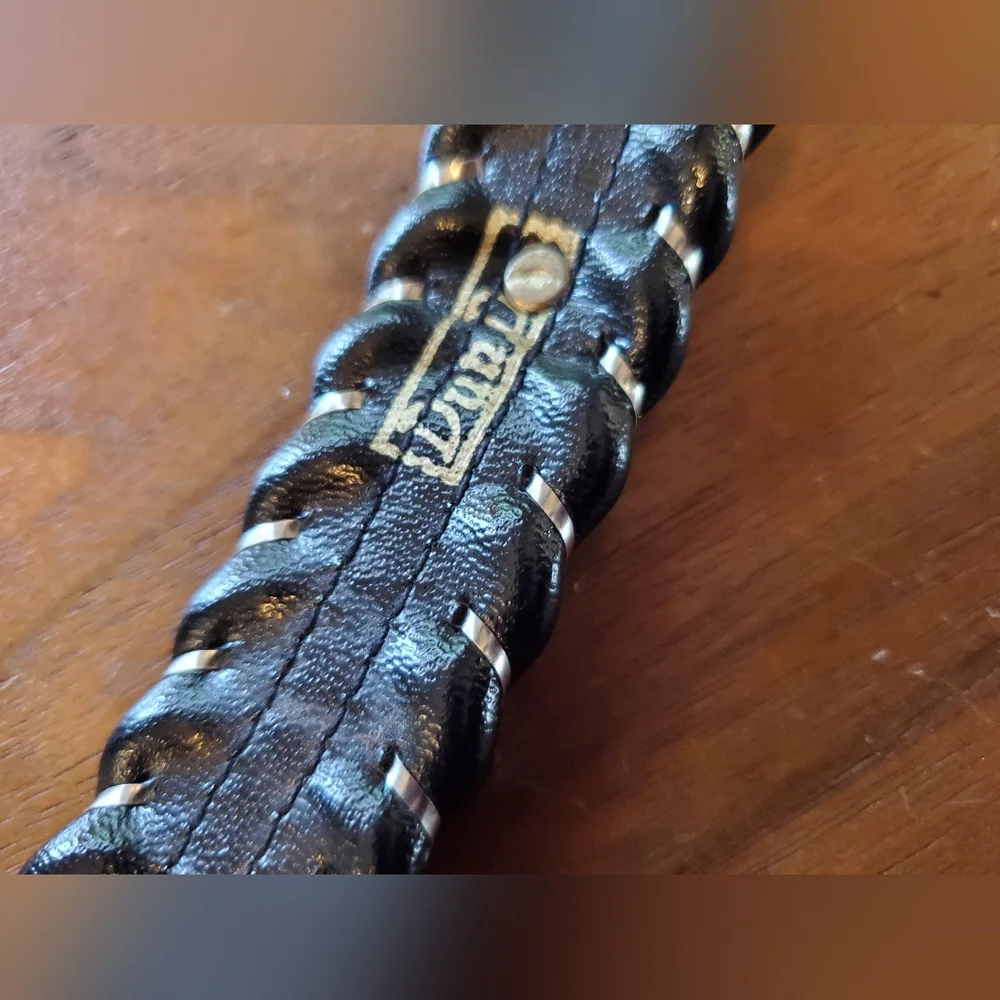 Vintage Dundee Black Braided Leather Belt Silver Interwoven & Western Buckle 28